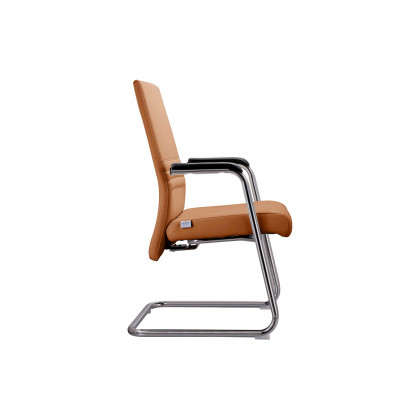 LeisureMod Aleen Mid-Century Modern Office Chair with Upholstered Seat and Metal Armrest - Acorn Brown