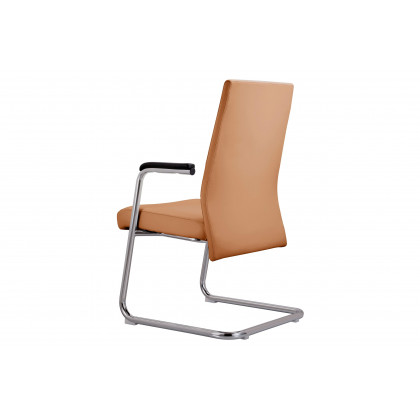 LeisureMod Aleen Mid-Century Modern Office Chair with Upholstered Seat and Metal Armrest - Acorn Brown