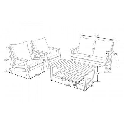 LeisureMod Alpine Modern Polystyrene 4-Peice Patio Conversation Set - Beige