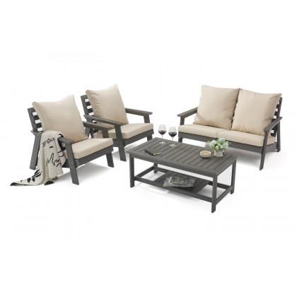 LeisureMod Alpine Modern Polystyrene 4-Peice Patio Conversation Set - Beige