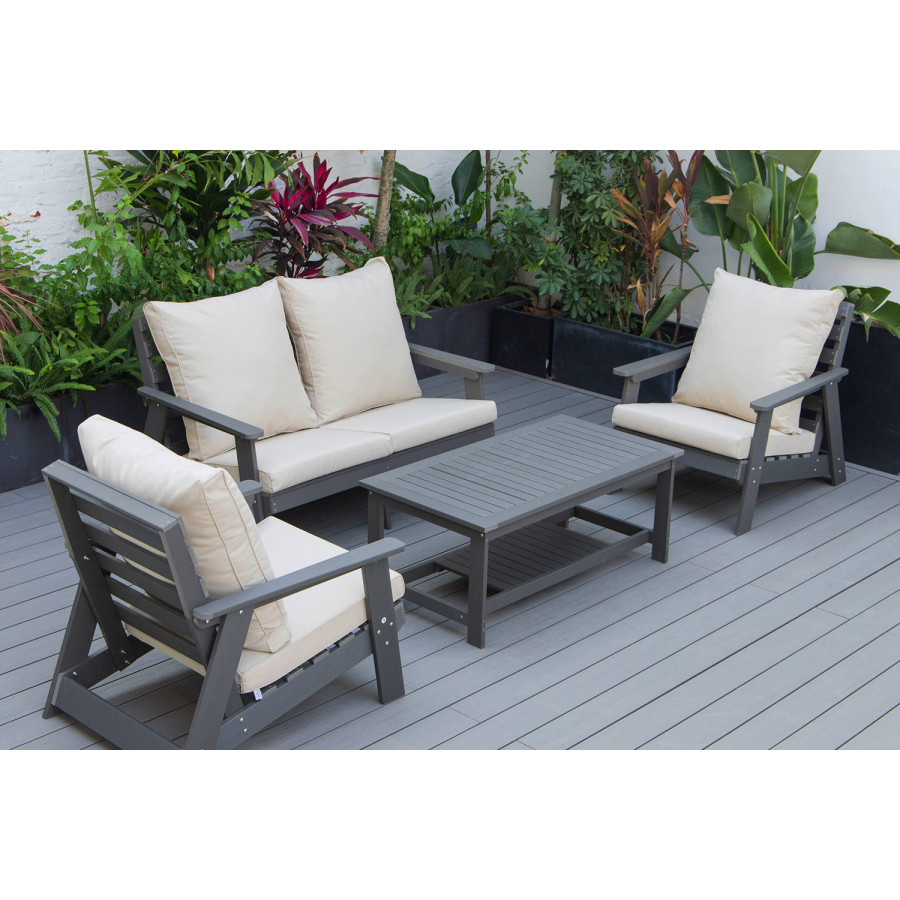 LeisureMod Alpine Modern Polystyrene 4-Peice Patio Conversation Set - Beige