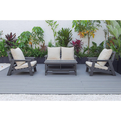 LeisureMod Alpine Modern Polystyrene 4-Peice Patio Conversation Set - Beige
