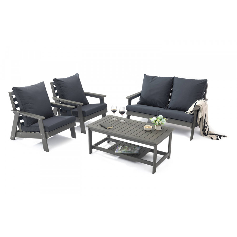 LeisureMod Alpine Modern Polystyrene 4-Peice Patio Conversation Set - Charcoal