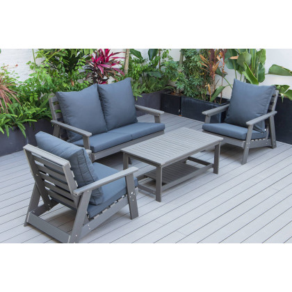 LeisureMod Alpine Modern Polystyrene 4-Peice Patio Conversation Set - Charcoal