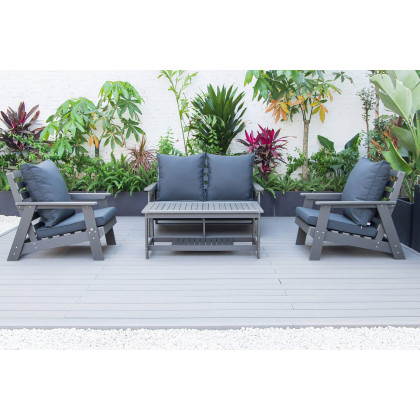 LeisureMod Alpine Modern Polystyrene 4-Peice Patio Conversation Set - Charcoal