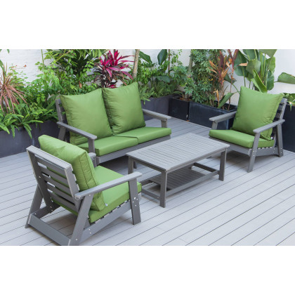 LeisureMod Alpine Modern Polystyrene 4-Peice Patio Conversation Set - Dark Green