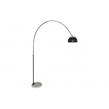 LeisureMod Arco Modern Arched Floor Lamp with White Round Marble Base - Black