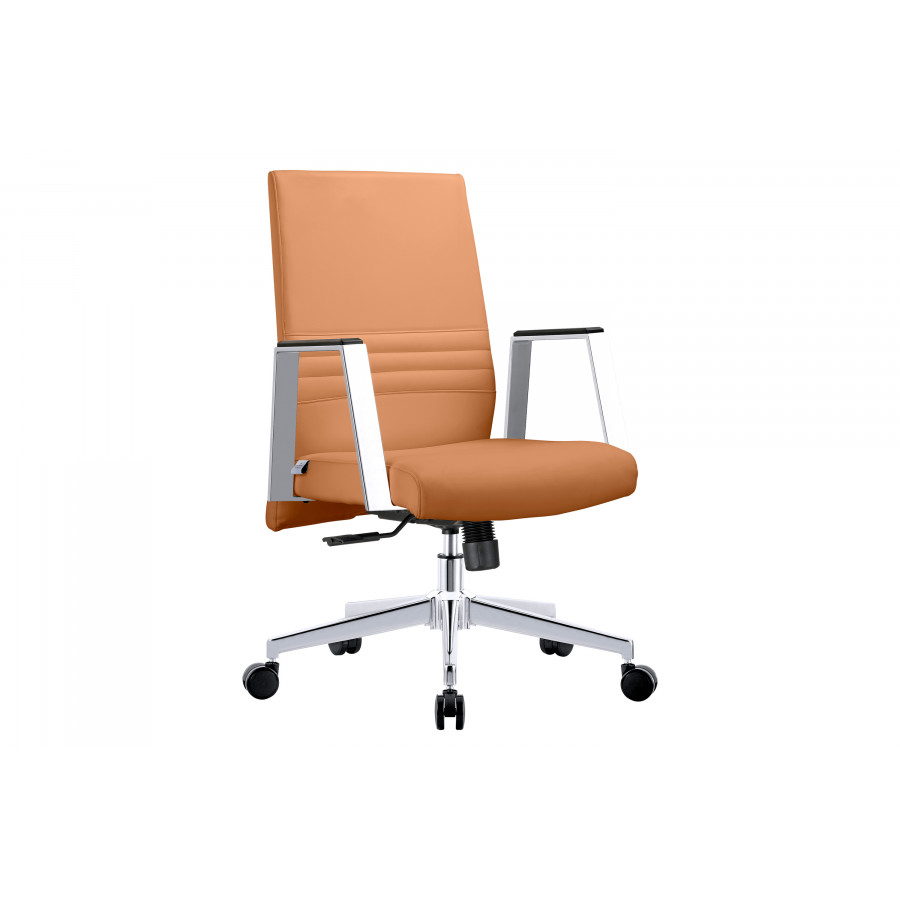 LeisureMod Aleen Mid-Century Modern Leather Swivel Office Chair with Adjustable Height - Acorn Brown