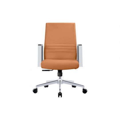LeisureMod Aleen Mid-Century Modern Leather Swivel Office Chair with Adjustable Height - Acorn Brown