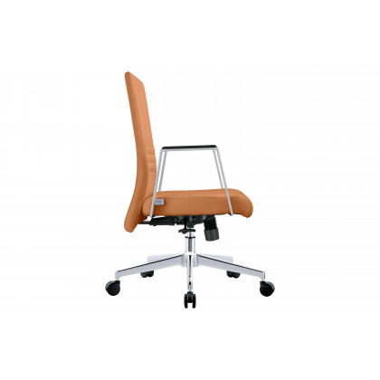 LeisureMod Aleen Mid-Century Modern Leather Swivel Office Chair with Adjustable Height - Acorn Brown