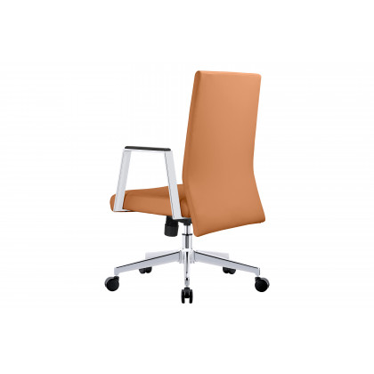 LeisureMod Aleen Mid-Century Modern Leather Swivel Office Chair with Adjustable Height - Acorn Brown