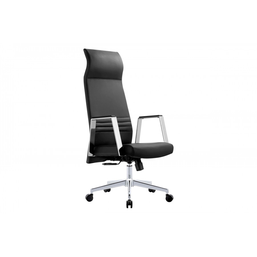 LeisureMod Aleen Modern High-Back Office Chair in Upholstered Leather and Iron Frame - Black