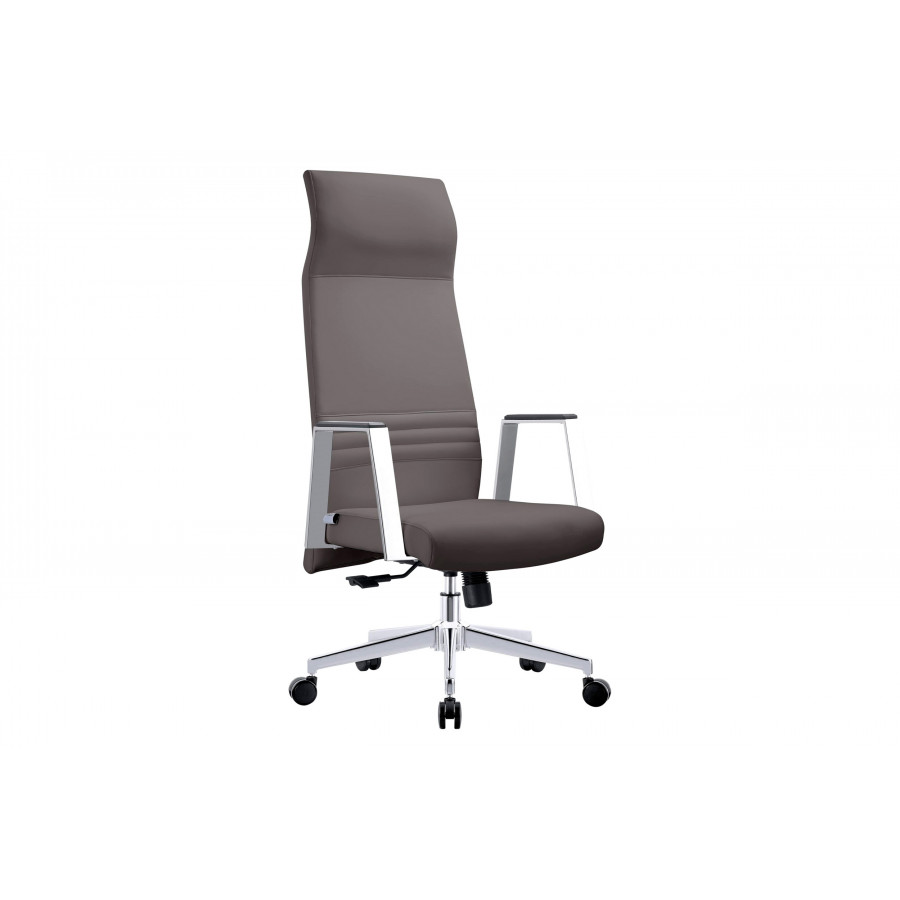LeisureMod Aleen Modern High-Back Office Chair in Upholstered Leather and Iron Frame - Gray