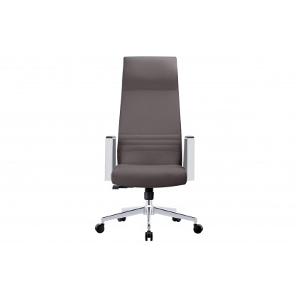 LeisureMod Aleen Modern High-Back Office Chair in Upholstered Leather and Iron Frame - Gray