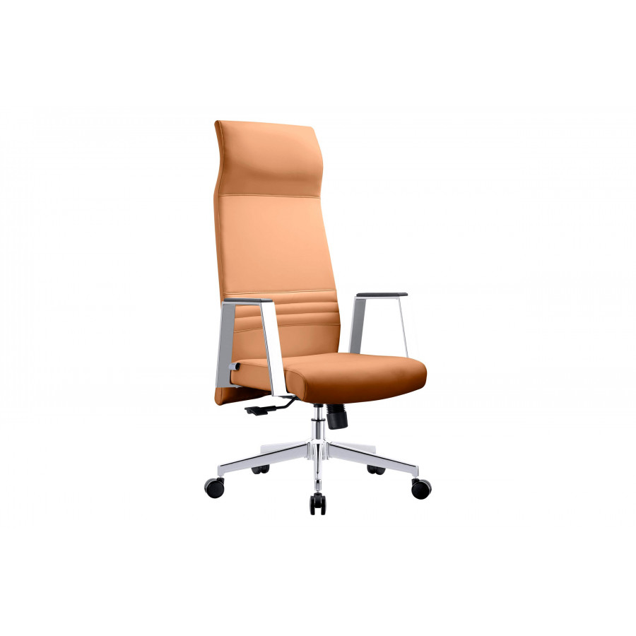LeisureMod Aleen Modern High-Back Office Chair in Upholstered Leather and Iron Frame - Acorn Brown