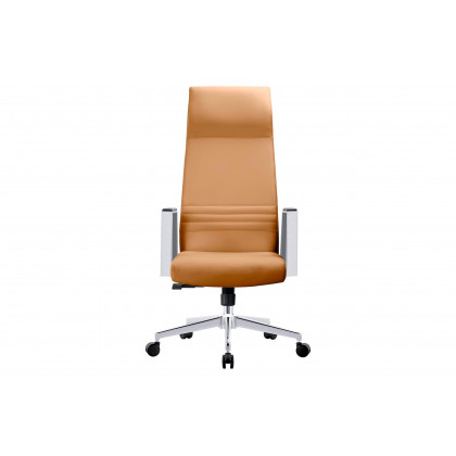 LeisureMod Aleen Modern High-Back Office Chair in Upholstered Leather and Iron Frame - Acorn Brown