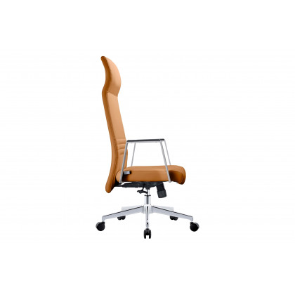LeisureMod Aleen Modern High-Back Office Chair in Upholstered Leather and Iron Frame - Acorn Brown