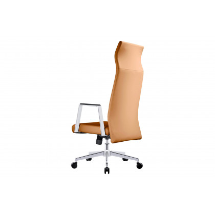 LeisureMod Aleen Modern High-Back Office Chair in Upholstered Leather and Iron Frame - Acorn Brown