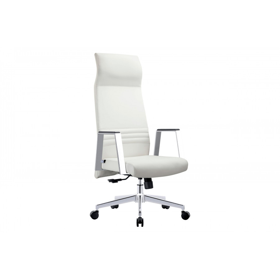 LeisureMod Aleen Modern High-Back Office Chair in Upholstered Leather and Iron Frame - White
