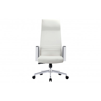 LeisureMod Aleen Modern High-Back Office Chair in Upholstered Leather and Iron Frame - White