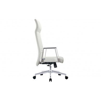 LeisureMod Aleen Modern High-Back Office Chair in Upholstered Leather and Iron Frame - White