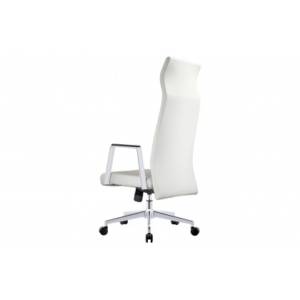 LeisureMod Aleen Modern High-Back Office Chair in Upholstered Leather and Iron Frame - White
