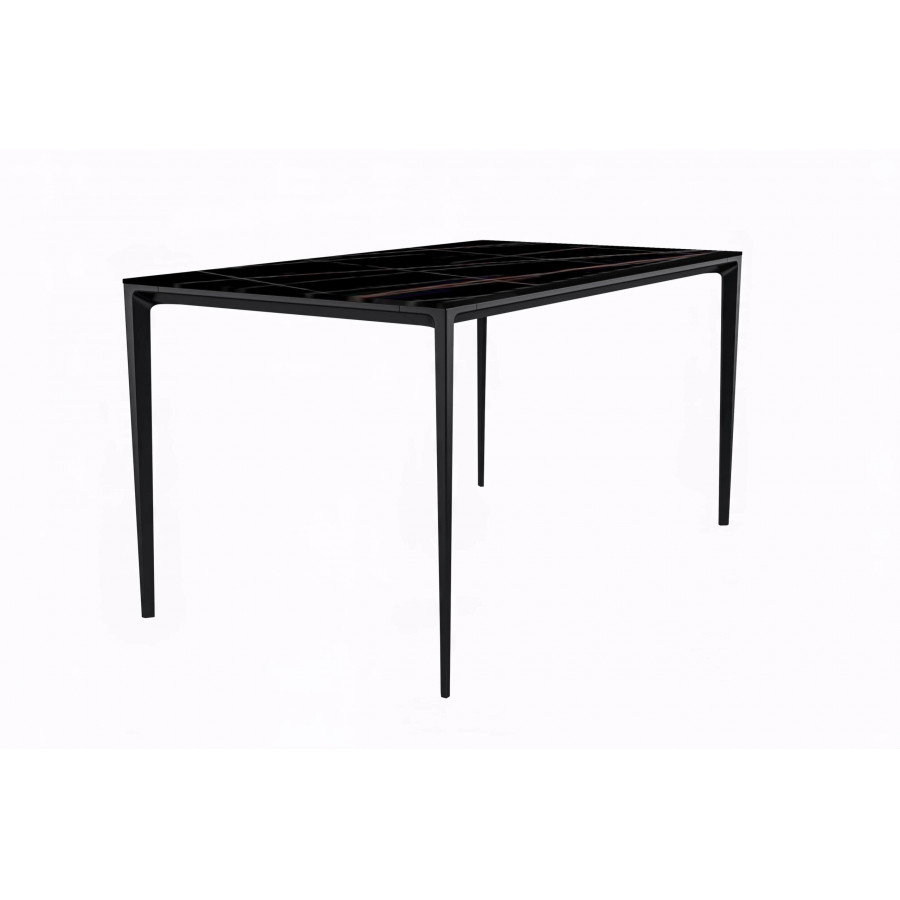 LeisureMod Avo Modern 55" Rectangular Dining Table with Stone Top and Black Aluminum Legs - Black/Gold