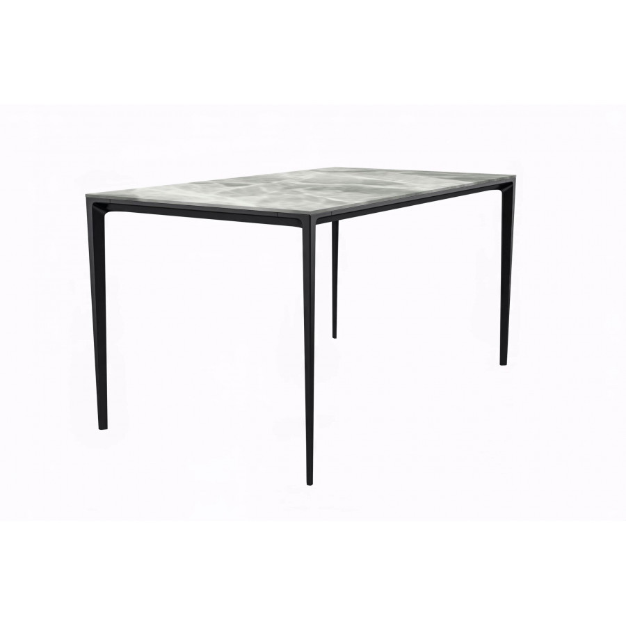 LeisureMod Avo Modern 55" Rectangular Dining Table with Stone Top and Black Aluminum Legs - Light Gray