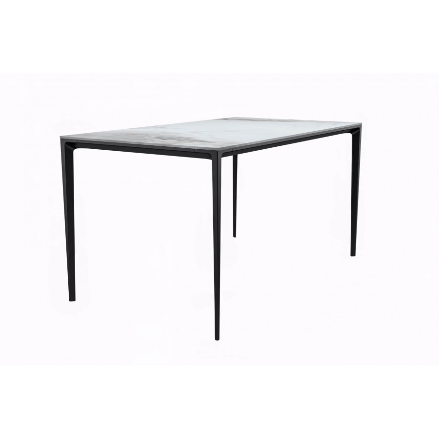 LeisureMod Avo Modern 55" Rectangular Dining Table with Stone Top and Black Aluminum Legs - Medium Gray