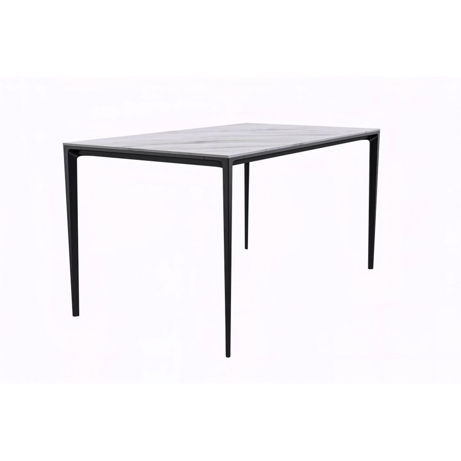 LeisureMod Avo Modern 55" Rectangular Dining Table with Stone Top and Black Aluminum Legs - White