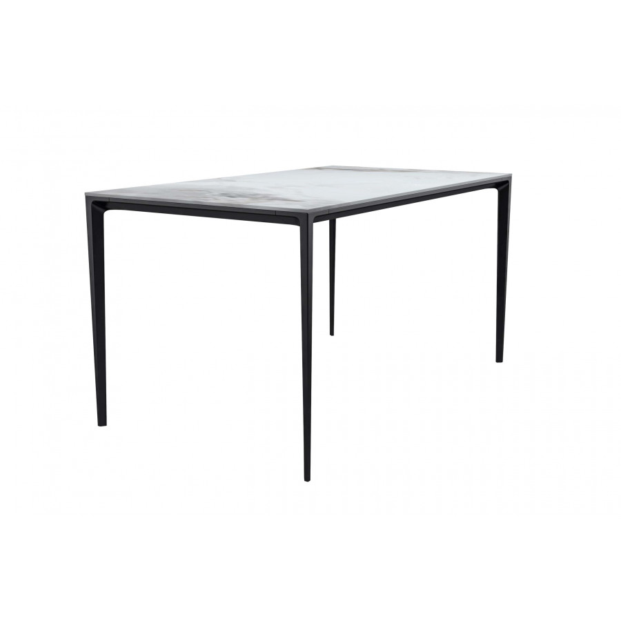 LeisureMod Avo Modern 71" Rectangular Dining Table with Stone Top and Black Aluminum Legs - Medium Gray