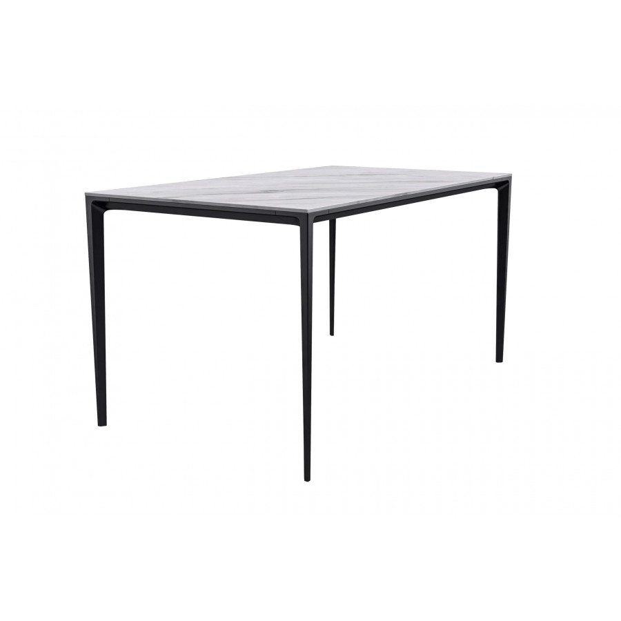 LeisureMod Avo Modern 71" Rectangular Dining Table with Stone Top and Black Aluminum Legs - White