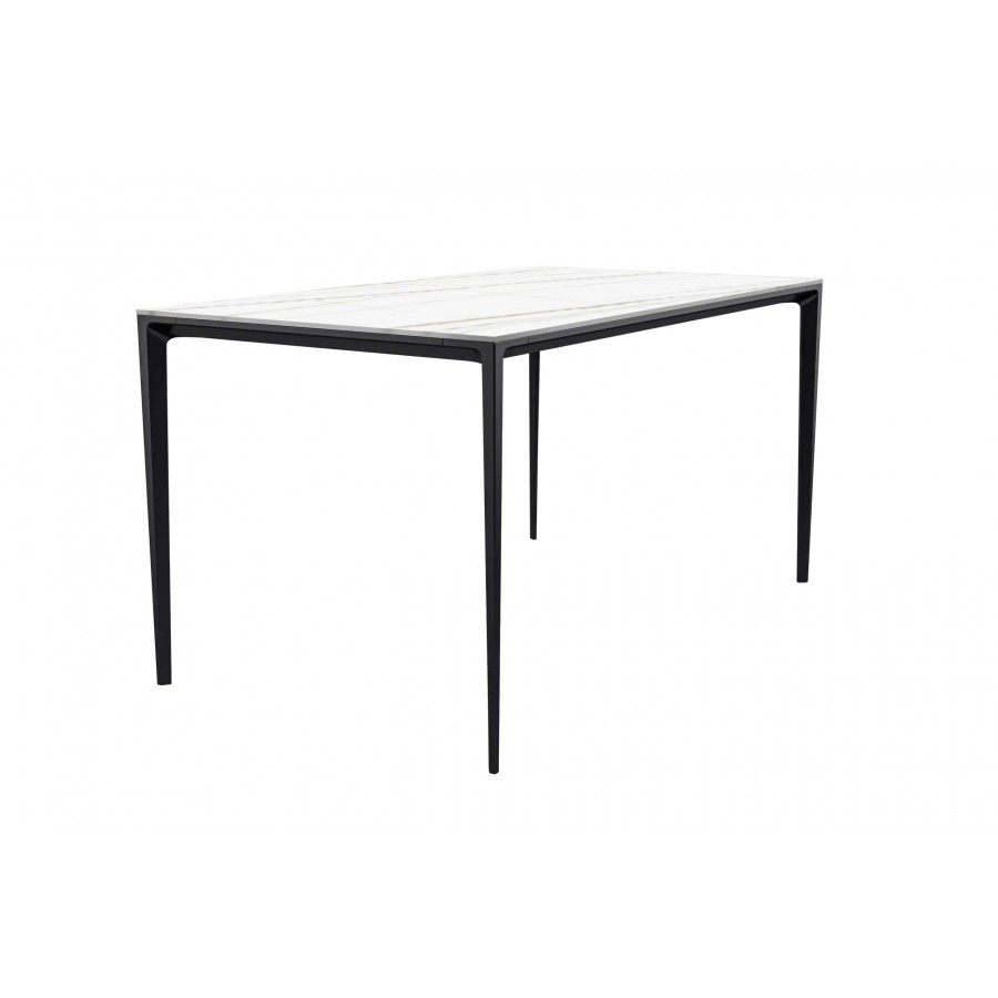 LeisureMod Avo Modern 71" Rectangular Dining Table with Stone Top and Black Aluminum Legs - White/Gold