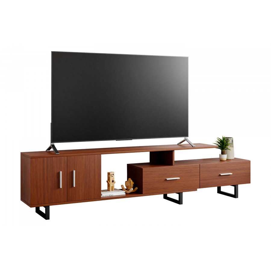LeisureMod Avery Mid-Century Modern TV Stand with MDF Cabinet - Walnut