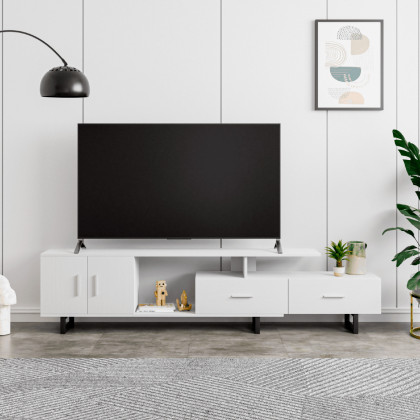LeisureMod Avery Mid-Century Modern TV Stand with MDF Cabinet - White