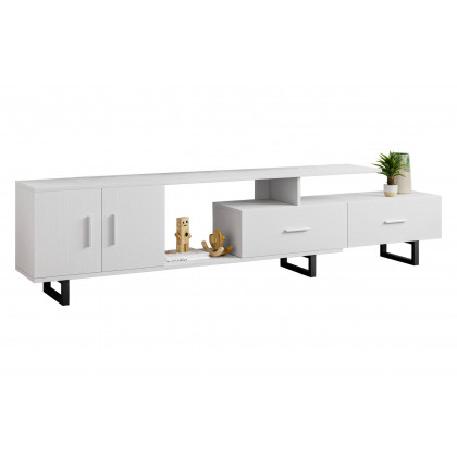 LeisureMod Avery Mid-Century Modern TV Stand with MDF Cabinet - White