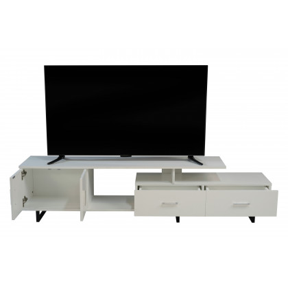 LeisureMod Avery Mid-Century Modern TV Stand with MDF Cabinet - White
