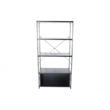 LeisureMod Brentwood Etagere Bookcase With Black Powder Coated Steel Frame And Melamine Board Shelves - Black
