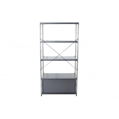 LeisureMod Brentwood Etagere Bookcase With Black Powder Coated Steel Frame And Melamine Board Shelves - Black