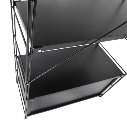 LeisureMod Brentwood Etagere Bookcase With Black Powder Coated Steel Frame And Melamine Board Shelves - Black