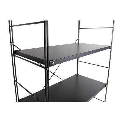 LeisureMod Brentwood Etagere Bookcase With Black Powder Coated Steel Frame And Melamine Board Shelves - Black