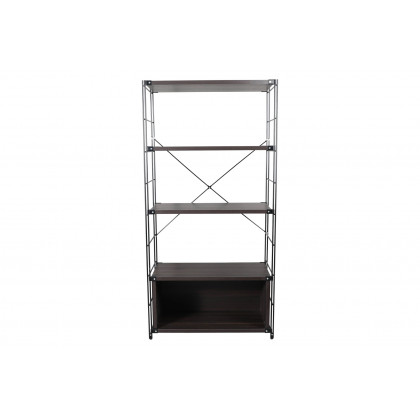 LeisureMod Brentwood Etagere Bookcase With Black Powder Coated Steel Frame And Melamine Board Shelves - Dark Walnut