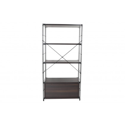 LeisureMod Brentwood Etagere Bookcase With Black Powder Coated Steel Frame And Melamine Board Shelves - Dark Walnut