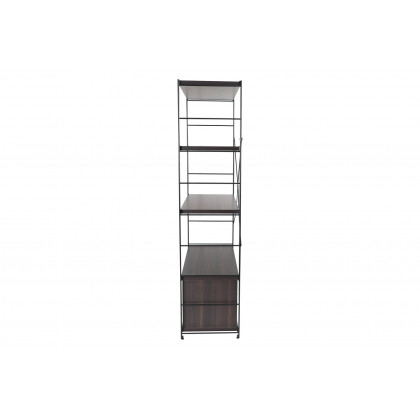 LeisureMod Brentwood Etagere Bookcase With Black Powder Coated Steel Frame And Melamine Board Shelves - Dark Walnut
