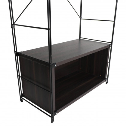 LeisureMod Brentwood Etagere Bookcase With Black Powder Coated Steel Frame And Melamine Board Shelves - Dark Walnut