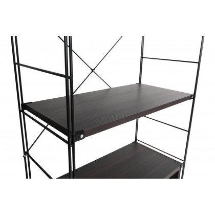 LeisureMod Brentwood Etagere Bookcase With Black Powder Coated Steel Frame And Melamine Board Shelves - Dark Walnut