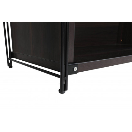 LeisureMod Brentwood Etagere Bookcase With Black Powder Coated Steel Frame And Melamine Board Shelves - Dark Walnut
