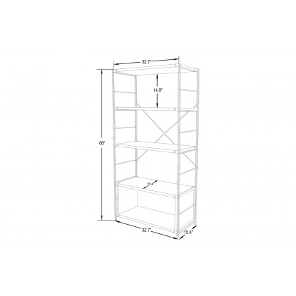 LeisureMod Brentwood Etagere Bookcase With Black Powder Coated Steel Frame And Melamine Board Shelves - Dark Walnut
