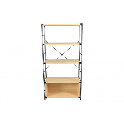 LeisureMod Brentwood Etagere Bookcase With Black Powder Coated Steel Frame And Melamine Board Shelves - Natural Wood