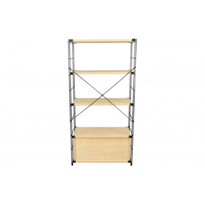 LeisureMod Brentwood Etagere Bookcase With Black Powder Coated Steel Frame And Melamine Board Shelves - Natural Wood